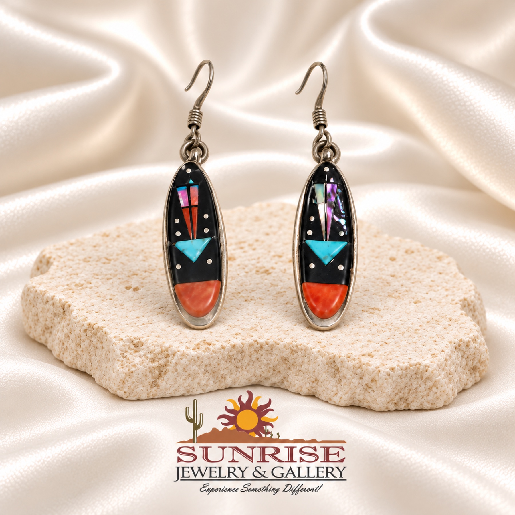 Multicolor Inlay Oval Drop Earrings