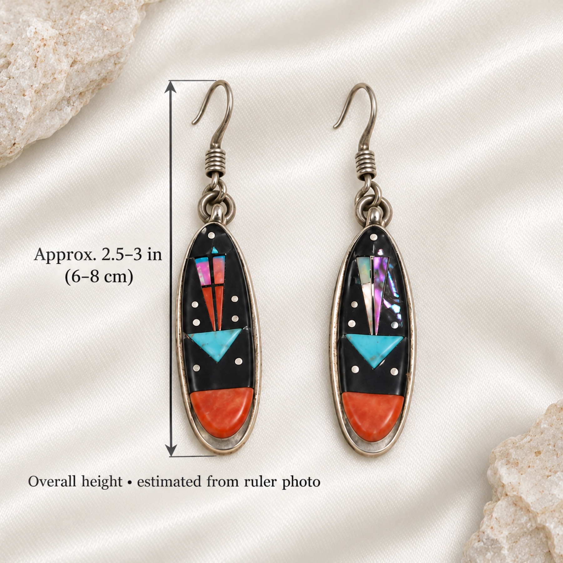 Multicolor Inlay Oval Drop Earrings