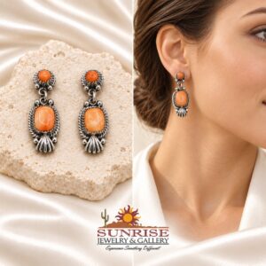 Orange Spiny Oyster Double-Drop Post Earrings