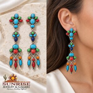 Sleeping Beauty Turquoise, Gaspeite, Coral, Spiny Oyster & Lapis Lazuli Chandelier Earrings