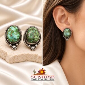 Sonoran Gold Turquoise & Gaspeite Oval Rope-Edge Earrings with Stamped Accent
