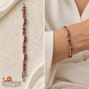 Spiny Oyster & Man Made Opal Inlay Wave Link Bracelet