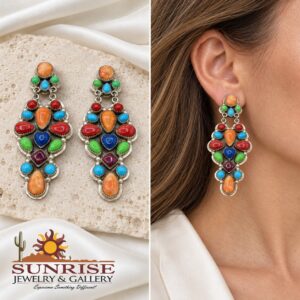Spiny Oyster, Sleeping Beauty Turquoise, Coral, Gaspeite & Lapis Lazuli Cluster Earrings