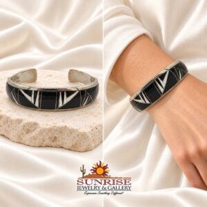 Sterling Silver & Black Onyx Geometric Inlay Cuff Bracelet