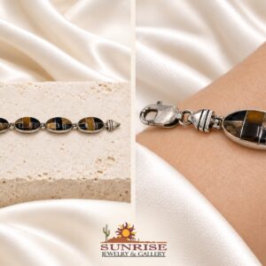 Tiger's Eye & Black Onyx Inlay Oval Link Bracelet