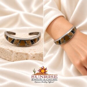 Tiger's Eye & Onyx Inlay Curved Cuff Bracelet