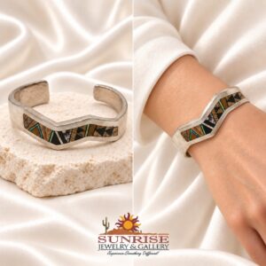 Tiger's Eye, Onyx & Man Made Opal Zigzag Inlay Cuff Bracelet
