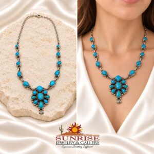 Turquoise Cluster Pendant Link Necklace