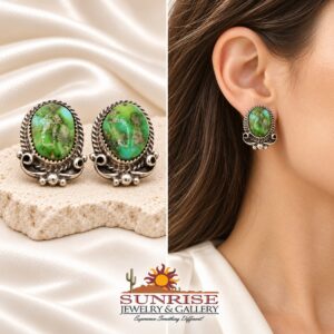 Turquoise Freeform Oval Post Earrings with Scroll Accents