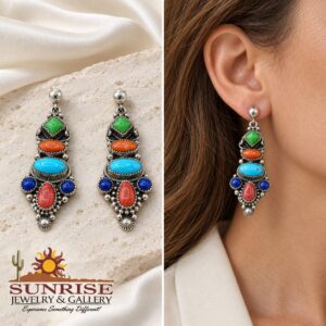 Turquoise, Gaspeite, Spiny Oyster & Lapis Lazuli Post Dangle Earrings