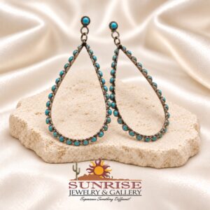 Turquoise Long Open Teardrop Hoop Post Earrings