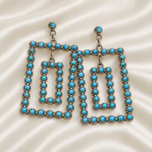 Turquoise Nested Open Rectangle Dangle Post Earrings