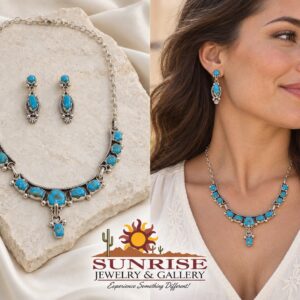 Turquoise Nugget Crescent Bar Necklace & Earring Set