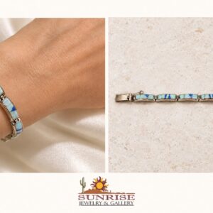 White & Blue Man Made Opal Inlay Link Bracelet