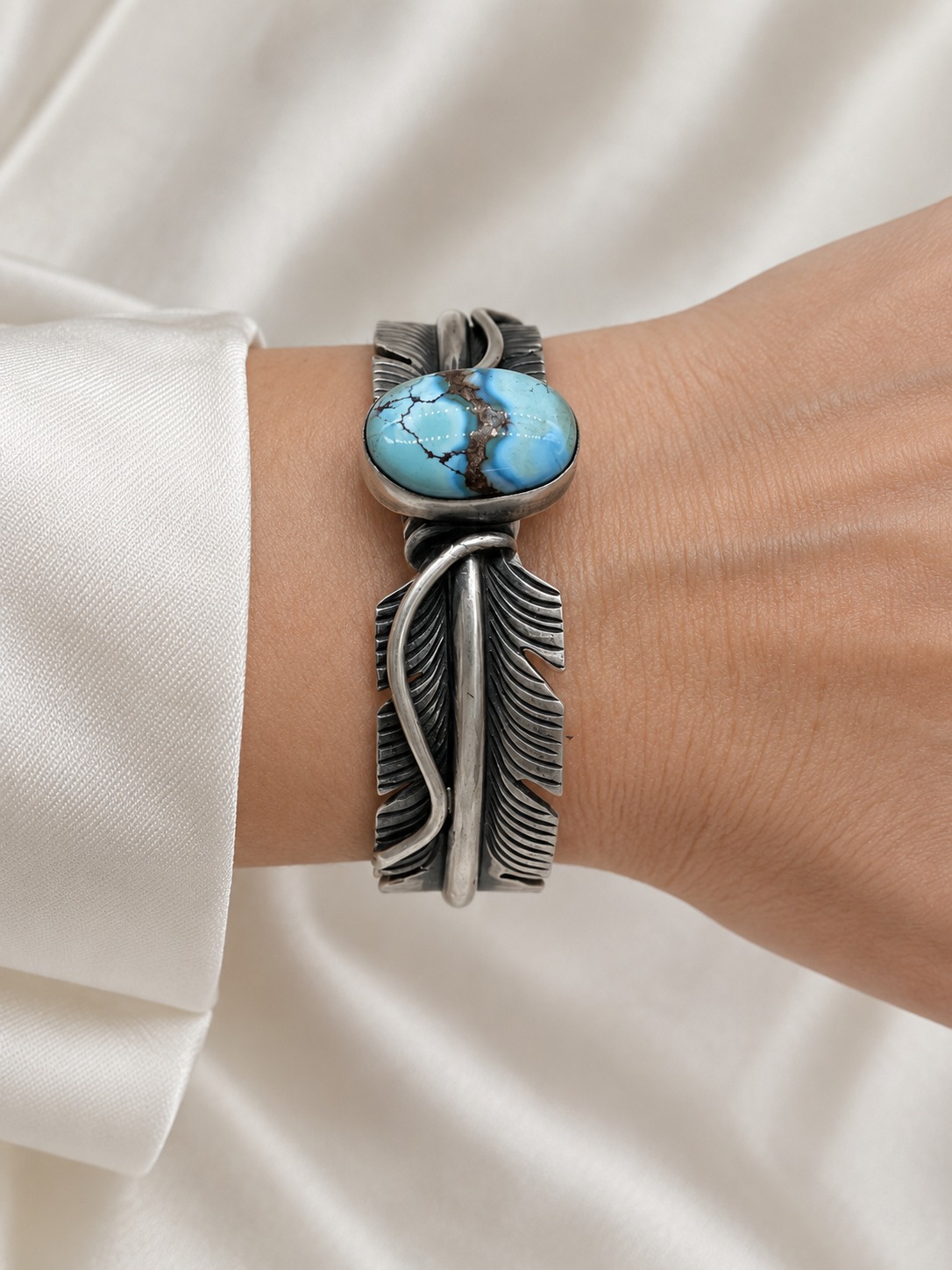 Golden Hills Turquoise & Sterling Silver Cuff Bracelet, worn