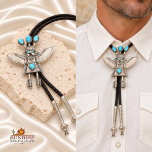 Native American Sterling Silver & Turquoise Eagle Dancer Bolo Tie