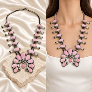 Roie Jaque Sterling Silver & Pink Conch-shell Squash Blossom Necklace