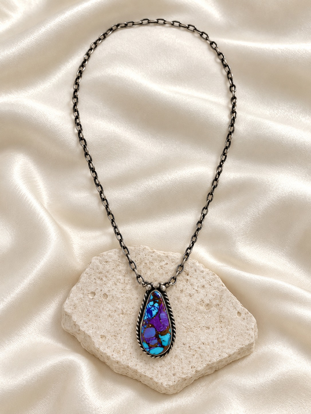 Sterling Silver & Purple Mojave Turquoise Pendant Necklace